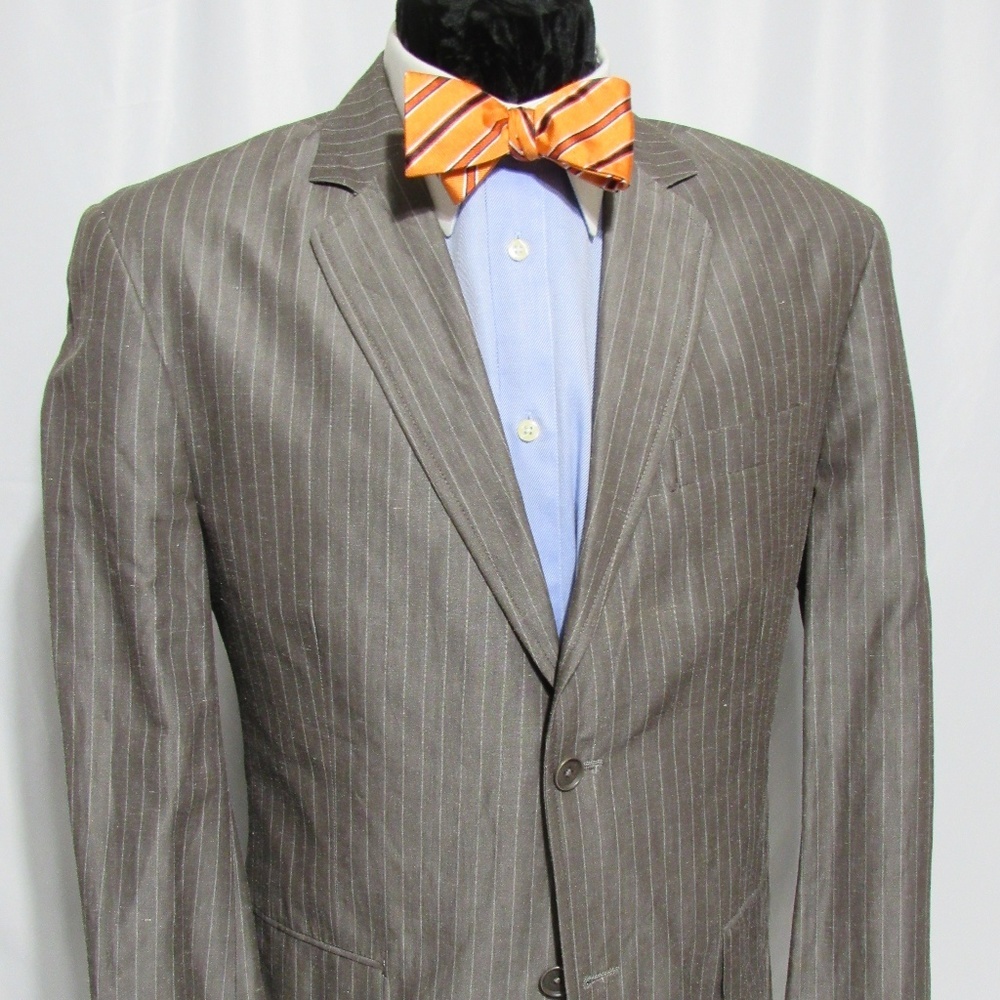 Calvin‎ Klein Brown Stripe Ramie Cotton Blazer
